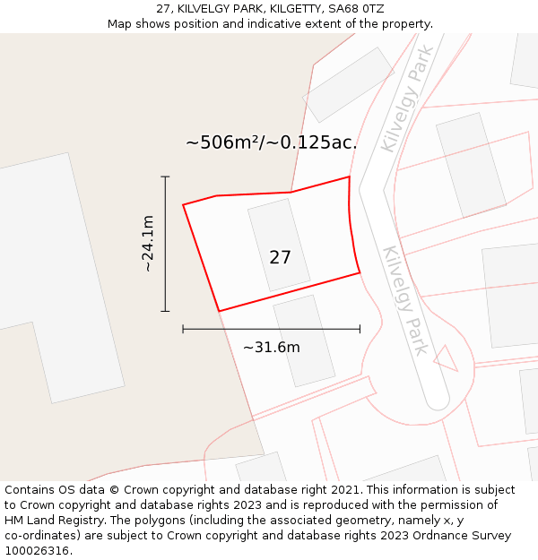 27, KILVELGY PARK, KILGETTY, SA68 0TZ: Plot and title map