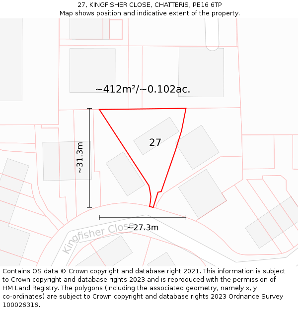 27, KINGFISHER CLOSE, CHATTERIS, PE16 6TP: Plot and title map