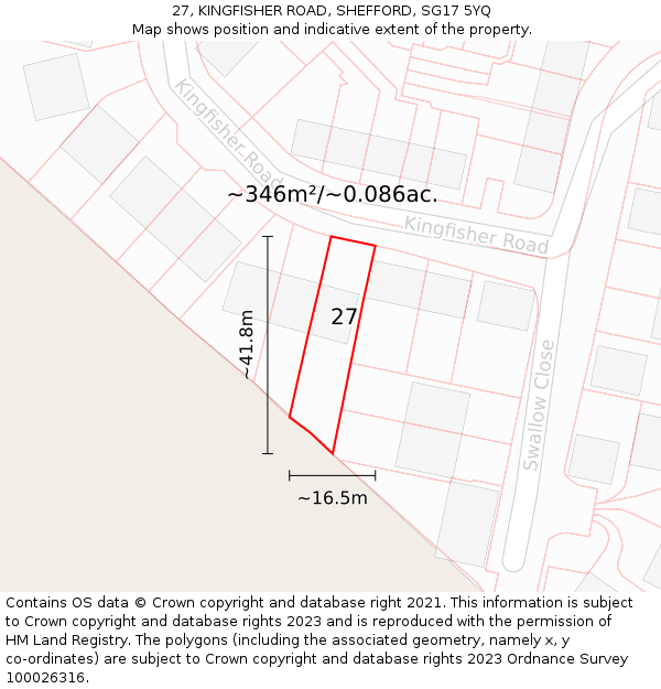 27, KINGFISHER ROAD, SHEFFORD, SG17 5YQ: Plot and title map