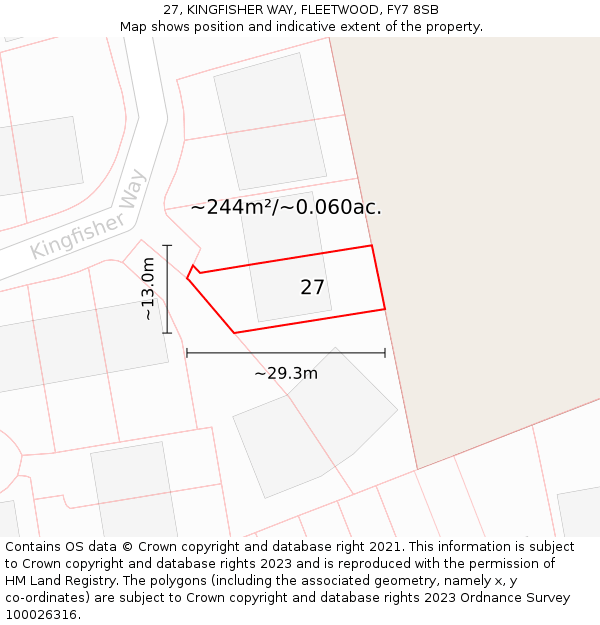 27, KINGFISHER WAY, FLEETWOOD, FY7 8SB: Plot and title map