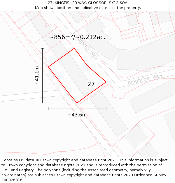 27, KINGFISHER WAY, GLOSSOP, SK13 6QA: Plot and title map