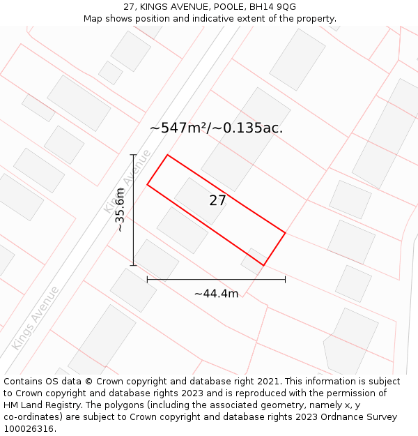 27, KINGS AVENUE, POOLE, BH14 9QG: Plot and title map