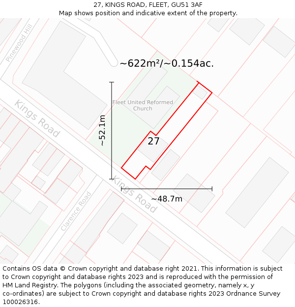 27, KINGS ROAD, FLEET, GU51 3AF: Plot and title map