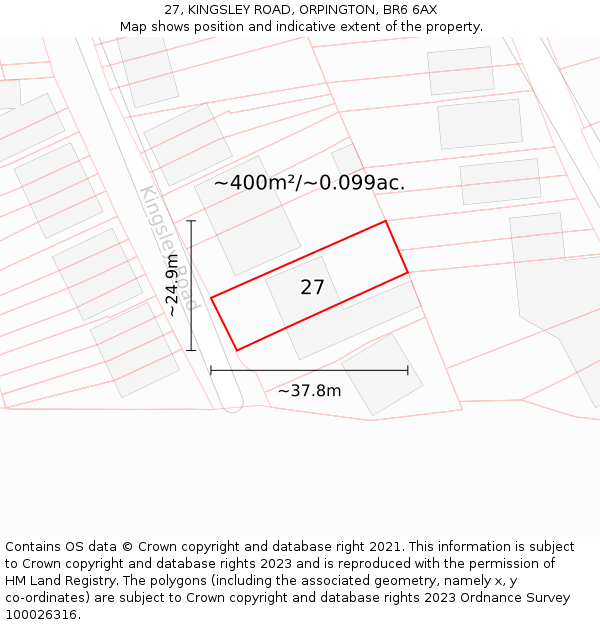 27, KINGSLEY ROAD, ORPINGTON, BR6 6AX: Plot and title map
