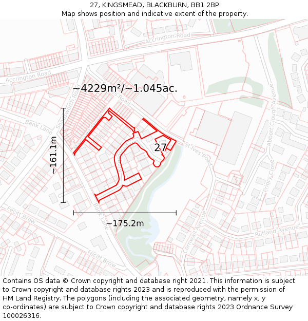 27, KINGSMEAD, BLACKBURN, BB1 2BP: Plot and title map