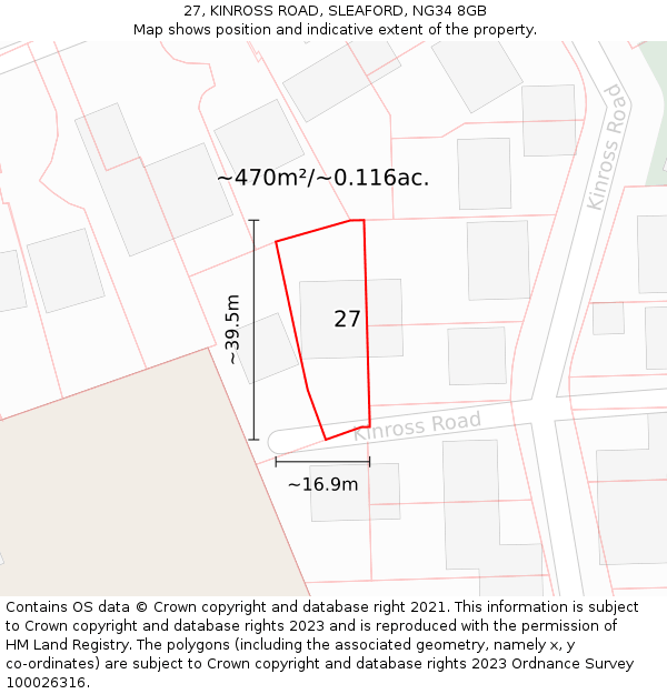 27, KINROSS ROAD, SLEAFORD, NG34 8GB: Plot and title map