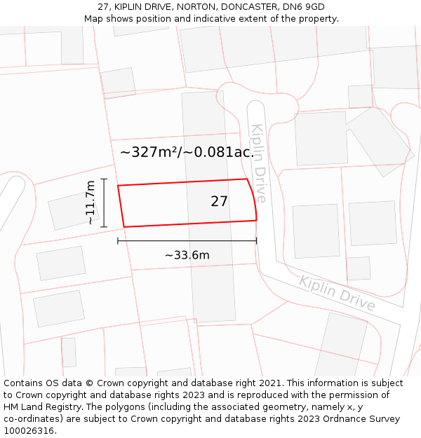 27, KIPLIN DRIVE, NORTON, DONCASTER, DN6 9GD: Plot and title map