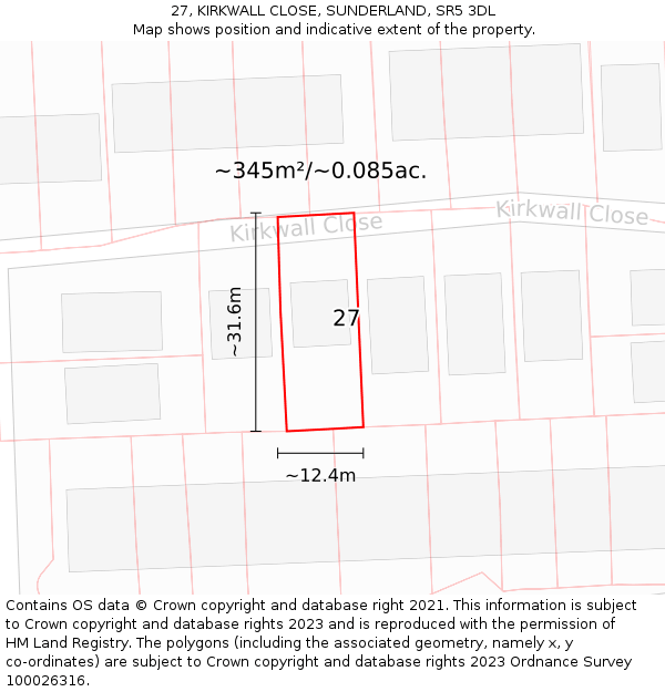27, KIRKWALL CLOSE, SUNDERLAND, SR5 3DL: Plot and title map
