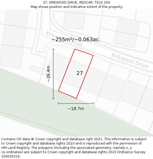 27, KIRKWOOD DRIVE, REDCAR, TS10 2SX: Plot and title map