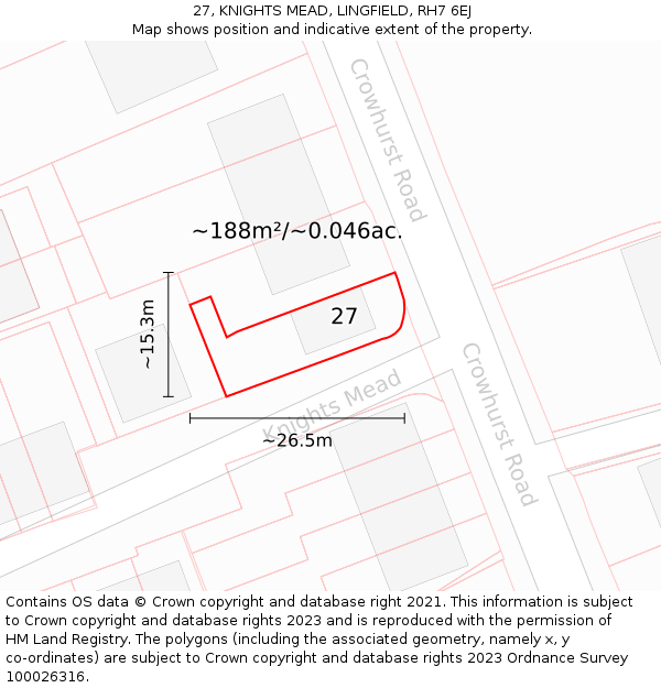 27, KNIGHTS MEAD, LINGFIELD, RH7 6EJ: Plot and title map