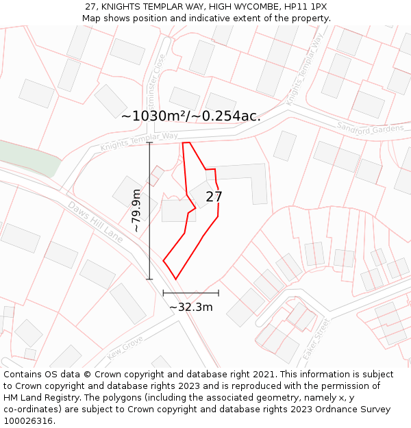 27, KNIGHTS TEMPLAR WAY, HIGH WYCOMBE, HP11 1PX: Plot and title map