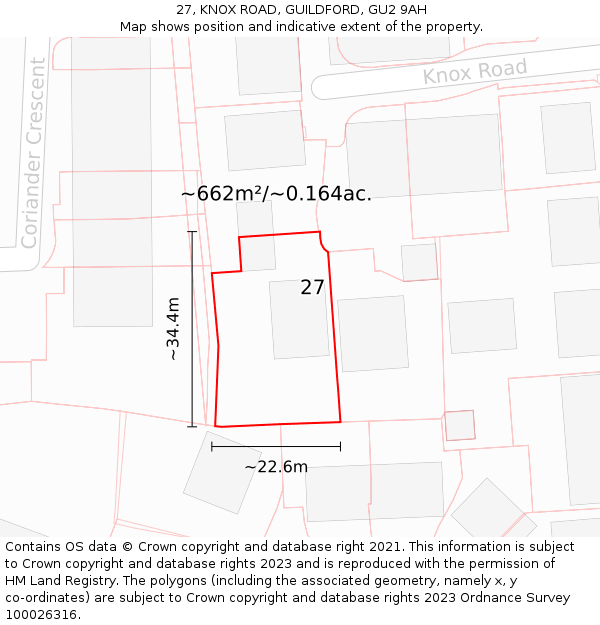 27, KNOX ROAD, GUILDFORD, GU2 9AH: Plot and title map