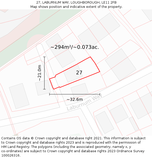 27, LABURNUM WAY, LOUGHBOROUGH, LE11 2FB: Plot and title map