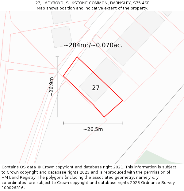 27, LADYROYD, SILKSTONE COMMON, BARNSLEY, S75 4SF: Plot and title map