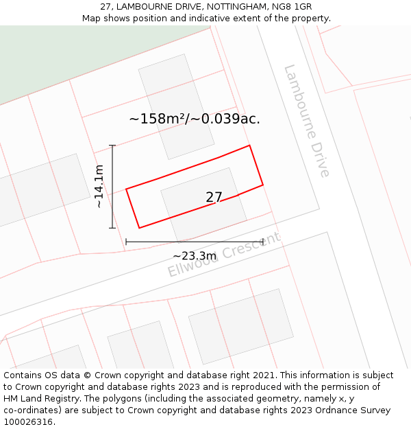 27, LAMBOURNE DRIVE, NOTTINGHAM, NG8 1GR: Plot and title map