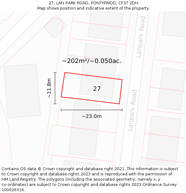 27, LAN PARK ROAD, PONTYPRIDD, CF37 2DH: Plot and title map