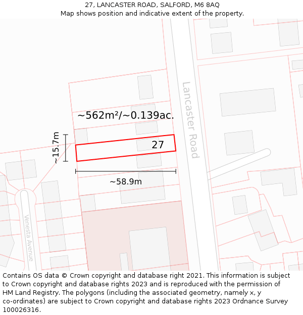 27, LANCASTER ROAD, SALFORD, M6 8AQ: Plot and title map