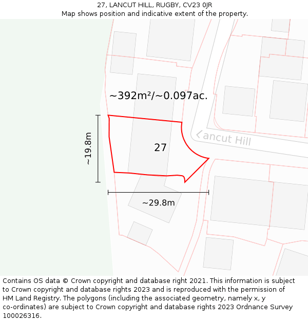 27, LANCUT HILL, RUGBY, CV23 0JR: Plot and title map