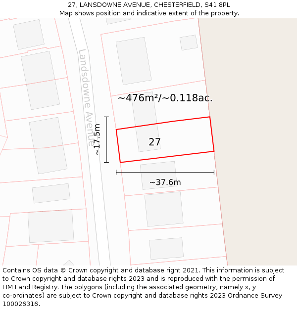 27, LANSDOWNE AVENUE, CHESTERFIELD, S41 8PL: Plot and title map