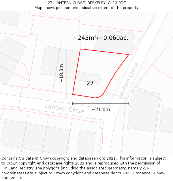 27, LANTERN CLOSE, BERKELEY, GL13 9DE: Plot and title map