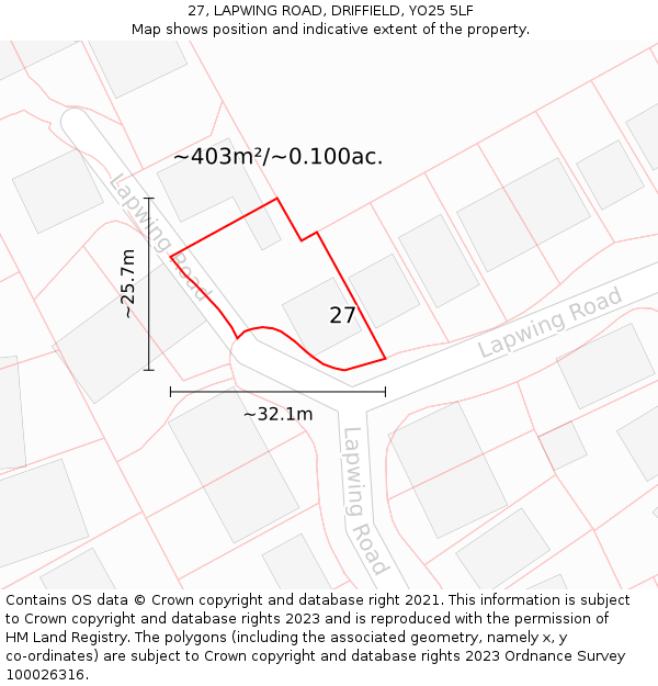 27, LAPWING ROAD, DRIFFIELD, YO25 5LF: Plot and title map