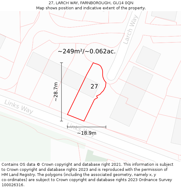 27, LARCH WAY, FARNBOROUGH, GU14 0QN: Plot and title map