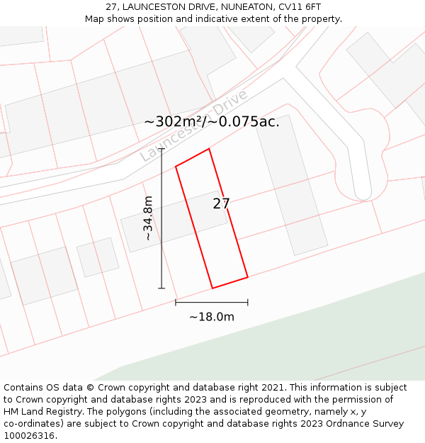 27, LAUNCESTON DRIVE, NUNEATON, CV11 6FT: Plot and title map