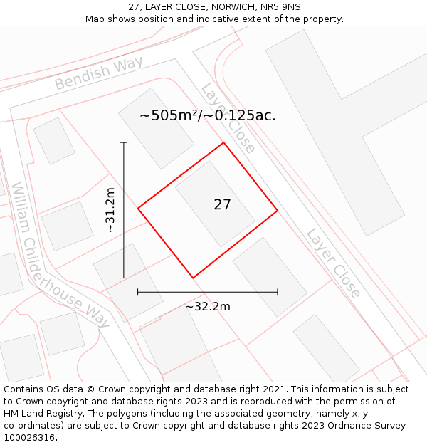 27, LAYER CLOSE, NORWICH, NR5 9NS: Plot and title map
