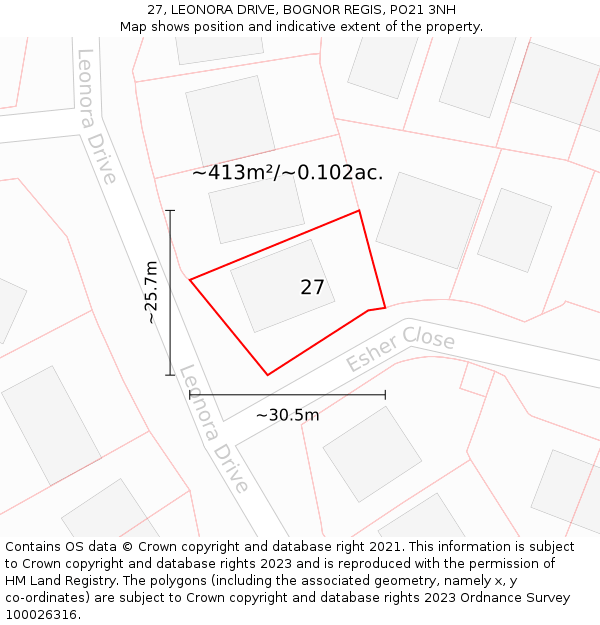 27, LEONORA DRIVE, BOGNOR REGIS, PO21 3NH: Plot and title map