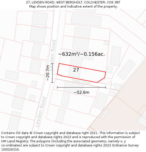 27, LEXDEN ROAD, WEST BERGHOLT, COLCHESTER, CO6 3BT: Plot and title map