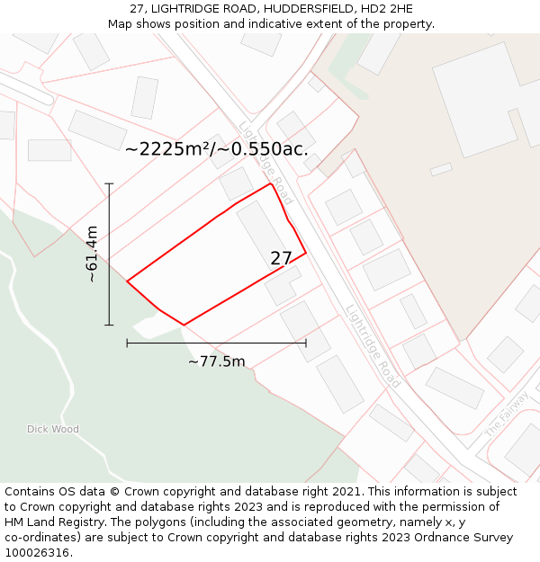 27, LIGHTRIDGE ROAD, HUDDERSFIELD, HD2 2HE: Plot and title map