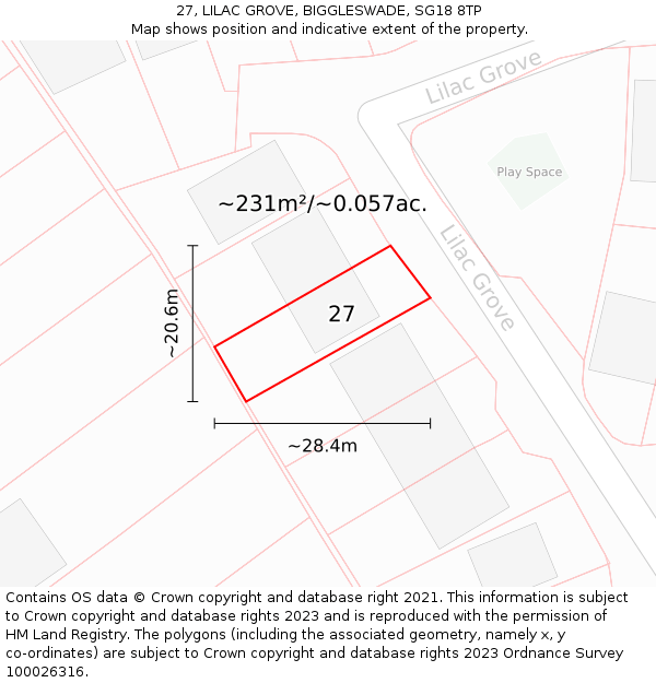 27, LILAC GROVE, BIGGLESWADE, SG18 8TP: Plot and title map