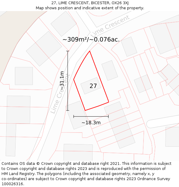 27, LIME CRESCENT, BICESTER, OX26 3XJ: Plot and title map