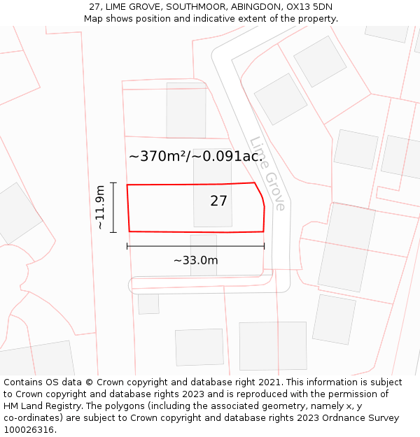 27, LIME GROVE, SOUTHMOOR, ABINGDON, OX13 5DN: Plot and title map