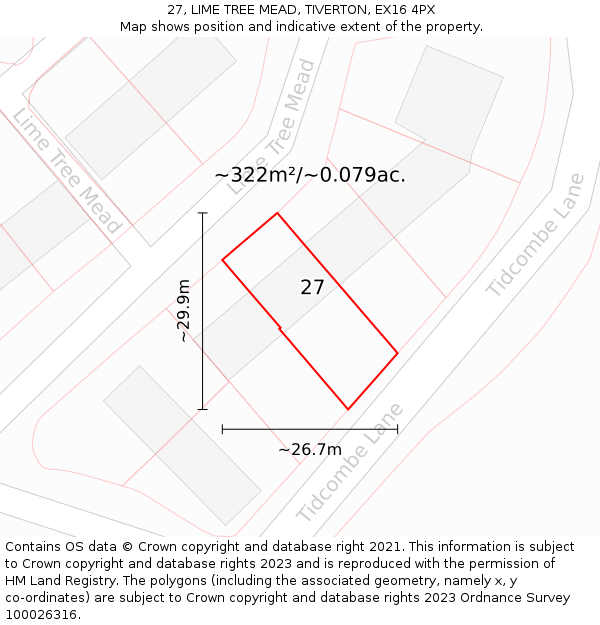 27, LIME TREE MEAD, TIVERTON, EX16 4PX: Plot and title map