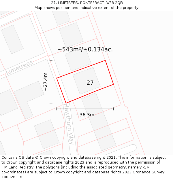 27, LIMETREES, PONTEFRACT, WF8 2QB: Plot and title map