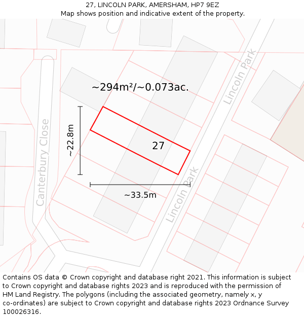 27, LINCOLN PARK, AMERSHAM, HP7 9EZ: Plot and title map