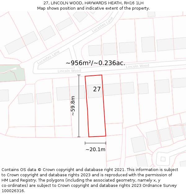 27, LINCOLN WOOD, HAYWARDS HEATH, RH16 1LH: Plot and title map