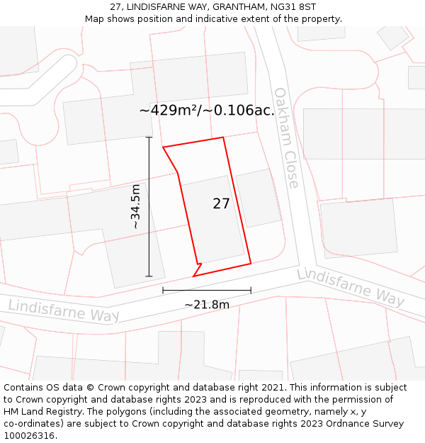 27, LINDISFARNE WAY, GRANTHAM, NG31 8ST: Plot and title map