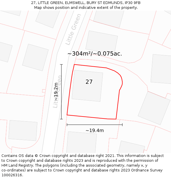 27, LITTLE GREEN, ELMSWELL, BURY ST EDMUNDS, IP30 9FB: Plot and title map