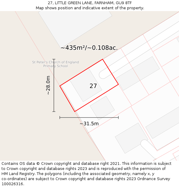 27, LITTLE GREEN LANE, FARNHAM, GU9 8TF: Plot and title map