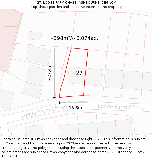 27, LODGE FARM CHASE, ASHBOURNE, DE6 1GY: Plot and title map