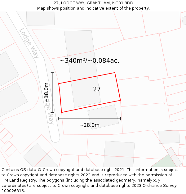 27, LODGE WAY, GRANTHAM, NG31 8DD: Plot and title map