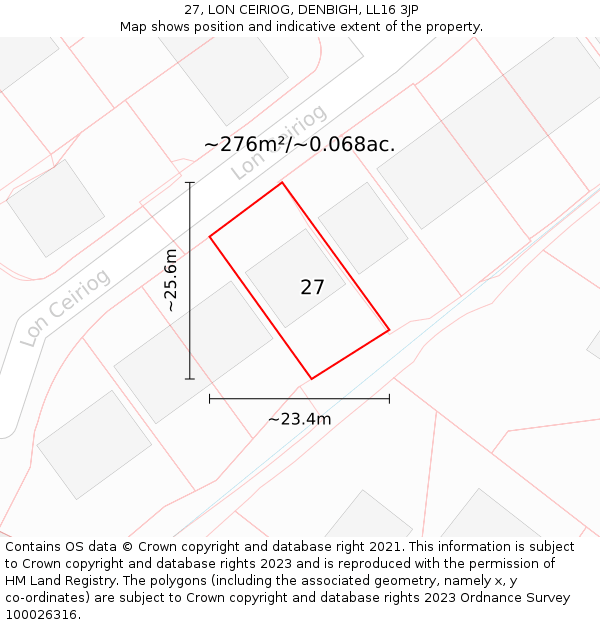 27, LON CEIRIOG, DENBIGH, LL16 3JP: Plot and title map