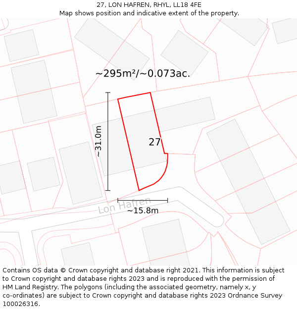 27, LON HAFREN, RHYL, LL18 4FE: Plot and title map