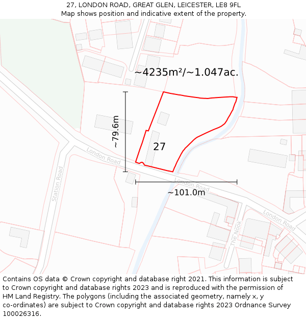 27, LONDON ROAD, GREAT GLEN, LEICESTER, LE8 9FL: Plot and title map