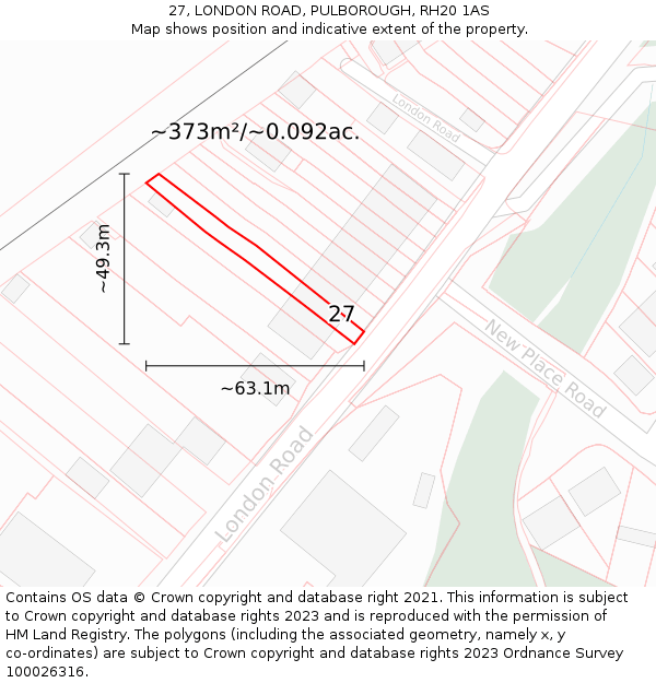 27, LONDON ROAD, PULBOROUGH, RH20 1AS: Plot and title map