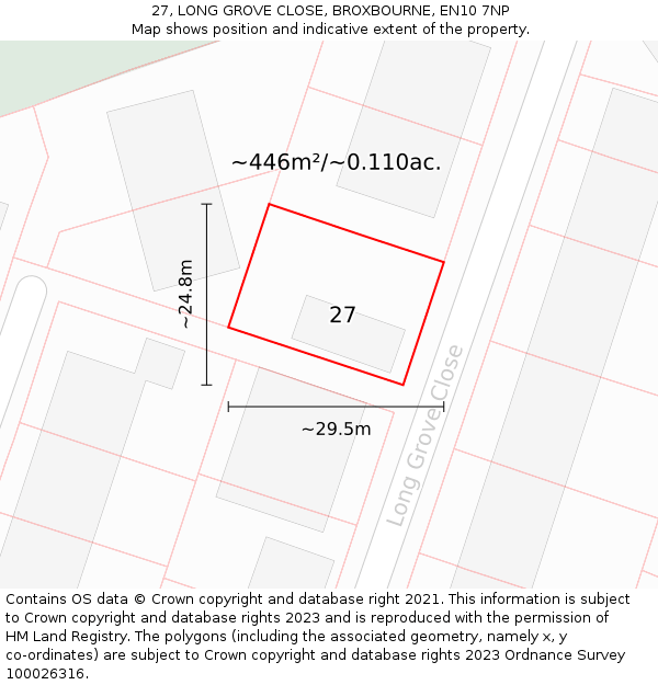 27, LONG GROVE CLOSE, BROXBOURNE, EN10 7NP: Plot and title map