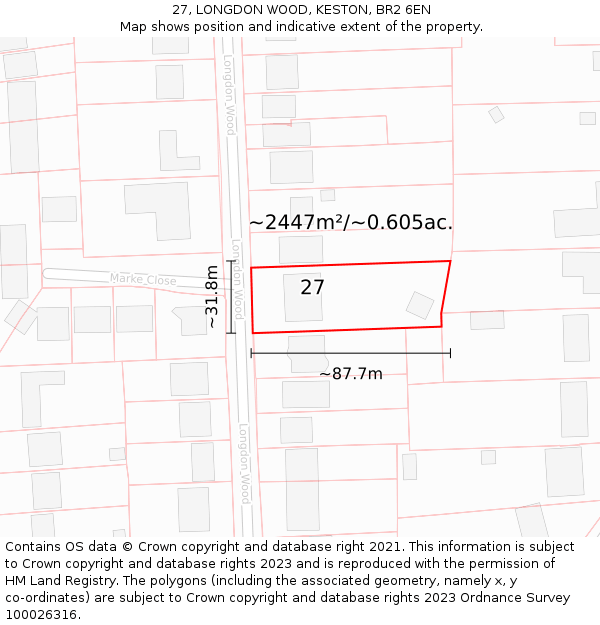 27, LONGDON WOOD, KESTON, BR2 6EN: Plot and title map