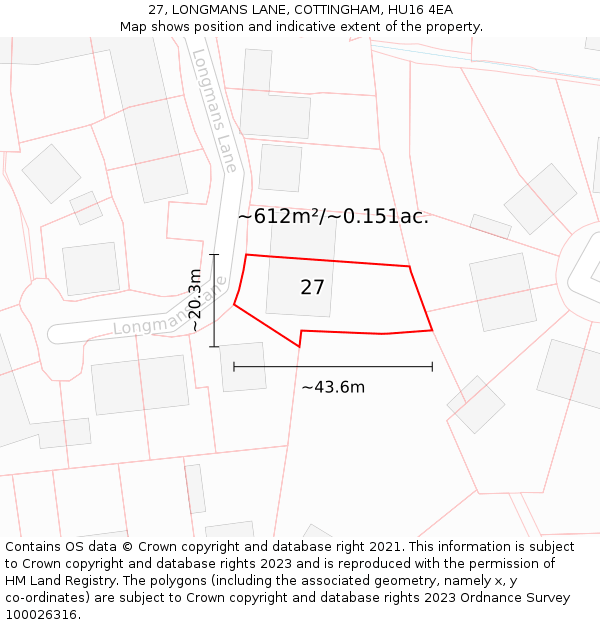 27, LONGMANS LANE, COTTINGHAM, HU16 4EA: Plot and title map